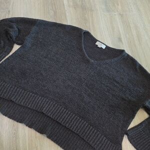 LOFT Charcoal V-Neck Boxy Knit Sweater